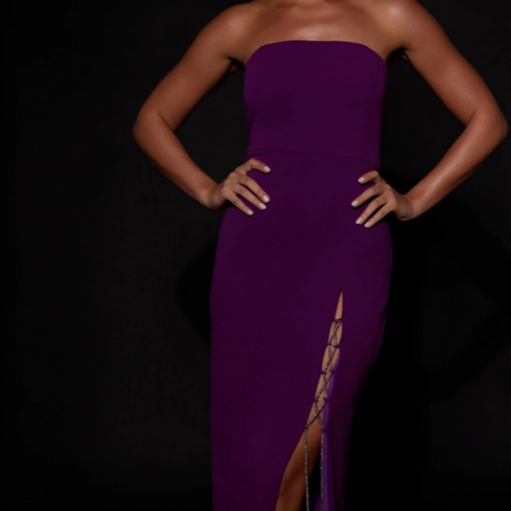 Strapless Midi Dress with Slit and Rope